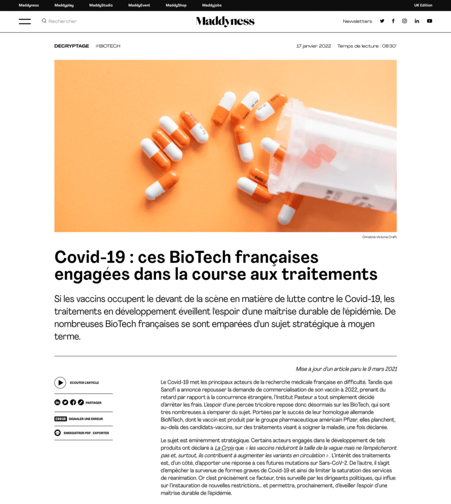 Covid-19 : ces BioTech françaises engagées dans la course aux traitements