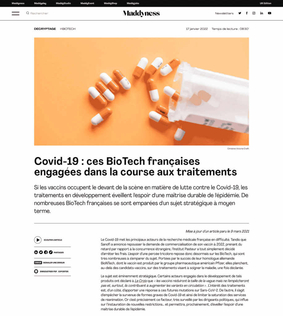 Covid-19 : ces BioTech françaises engagées dans la course aux traitements